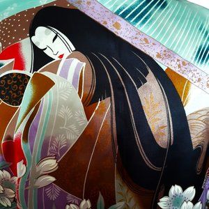 Kimono Juguemm Japanese Geisha Girl Floral Print Silky Long Kimono Robe Size LG